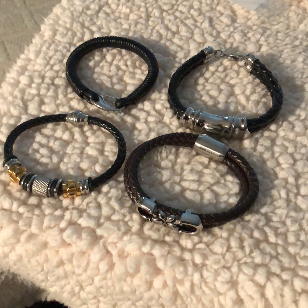 Four Men’s Bracelets- 3 Black and 1 Brown